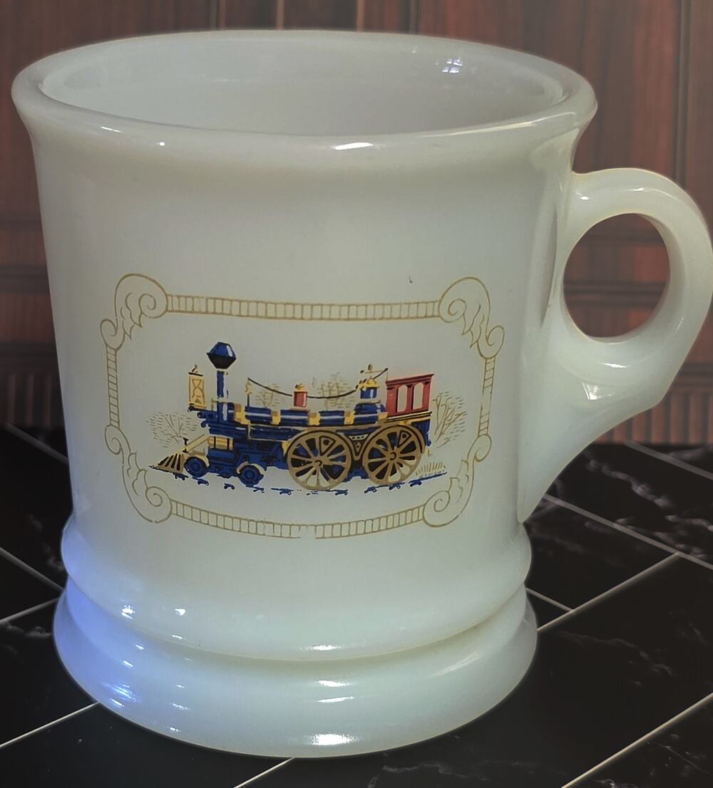 Vintage Avon Milk Glass Shaving Mug Train Locomotive Steam Engine 1970s Retro
